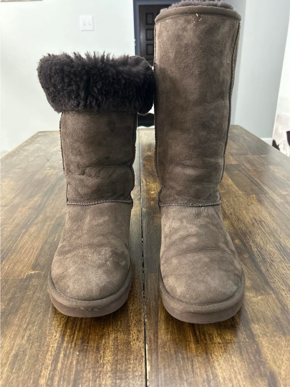 UGG Chocolate Brown Suede Shearling Mid-Calf Boots